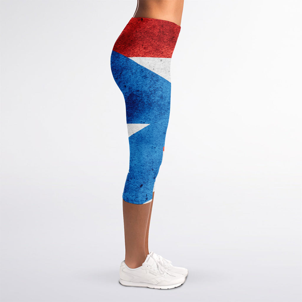 Grunge Puerto Rican Flag Print Women's Capri Leggings