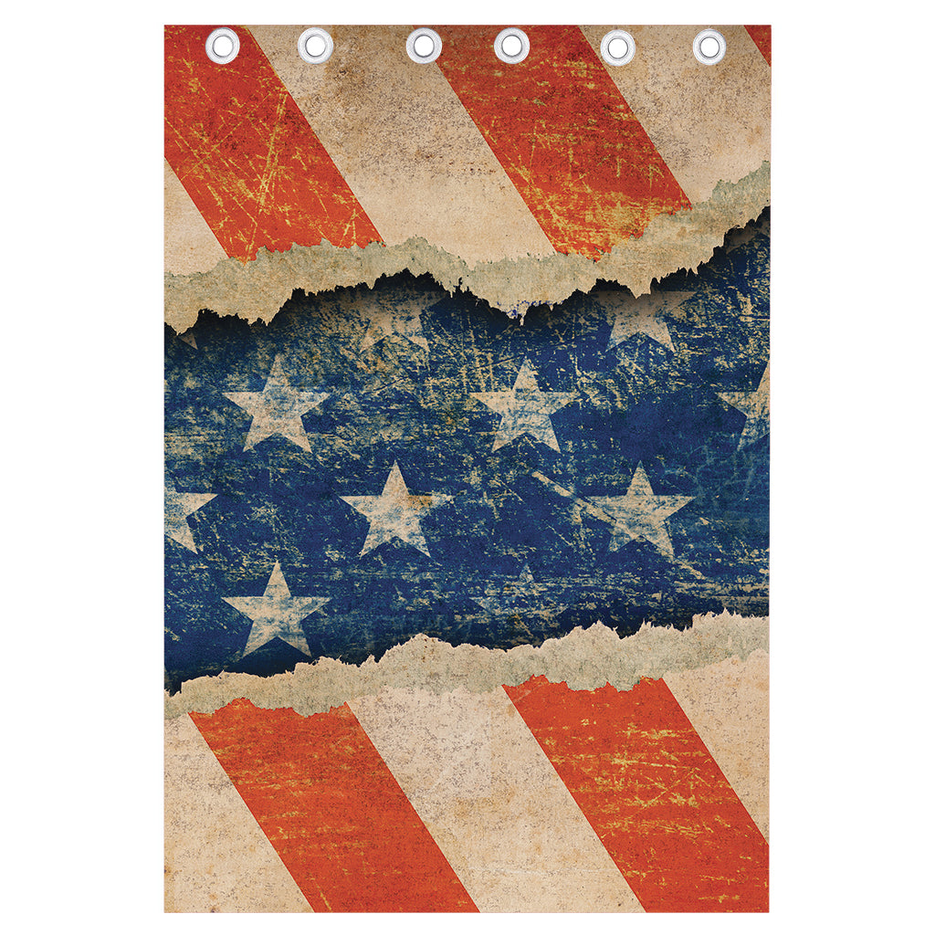 Grunge Ripped Paper American Flag Print Curtain