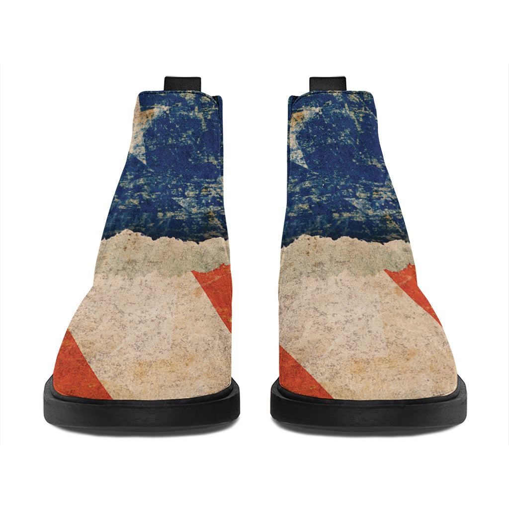 Grunge Ripped Paper American Flag Print Flat Ankle Boots