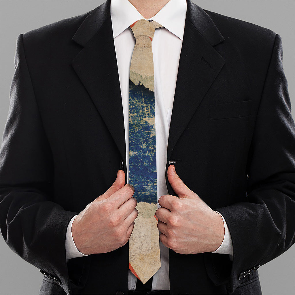 Grunge Ripped Paper American Flag Print Necktie