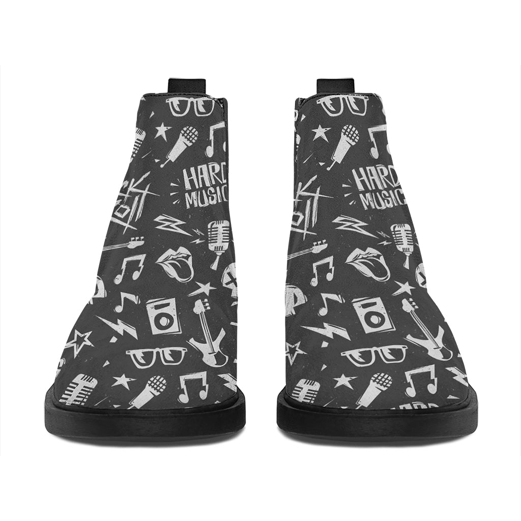 Grunge Rock And Roll Pattern Print Flat Ankle Boots