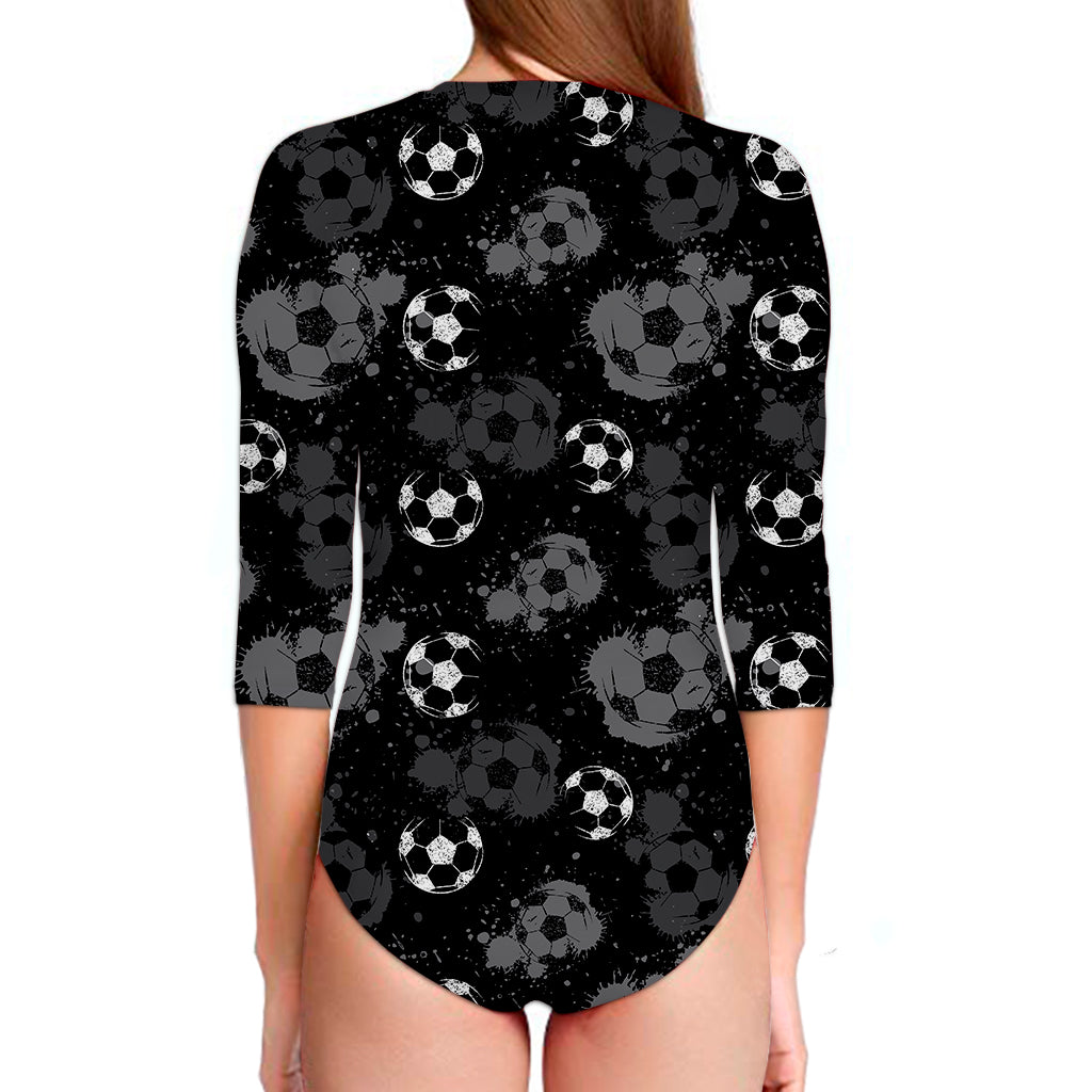 Grunge Soccer Ball Pattern Print Long Sleeve Swimsuit