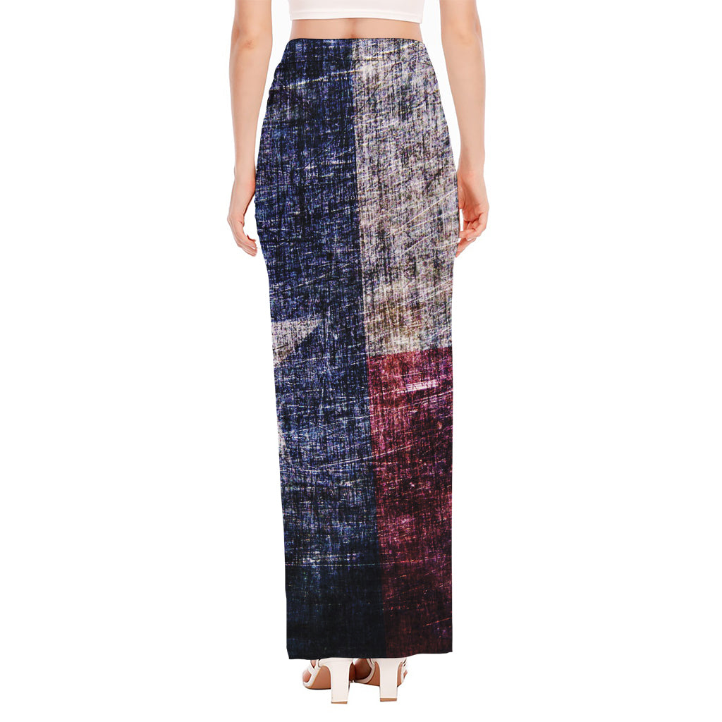 Grunge Texas Flag Print High Slit Maxi Skirt