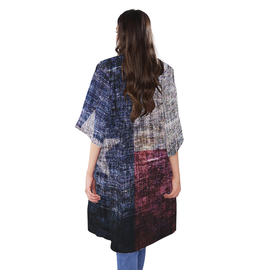 Grunge Texas Flag Print Open Front Beach Cover Up