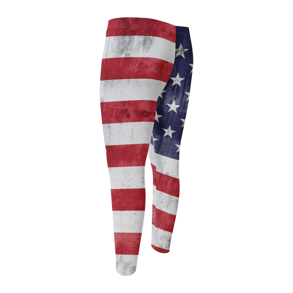 Grunge USA Flag Print Men's Compression Pants