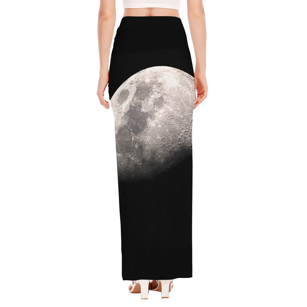 Half Moon Print High Slit Maxi Skirt