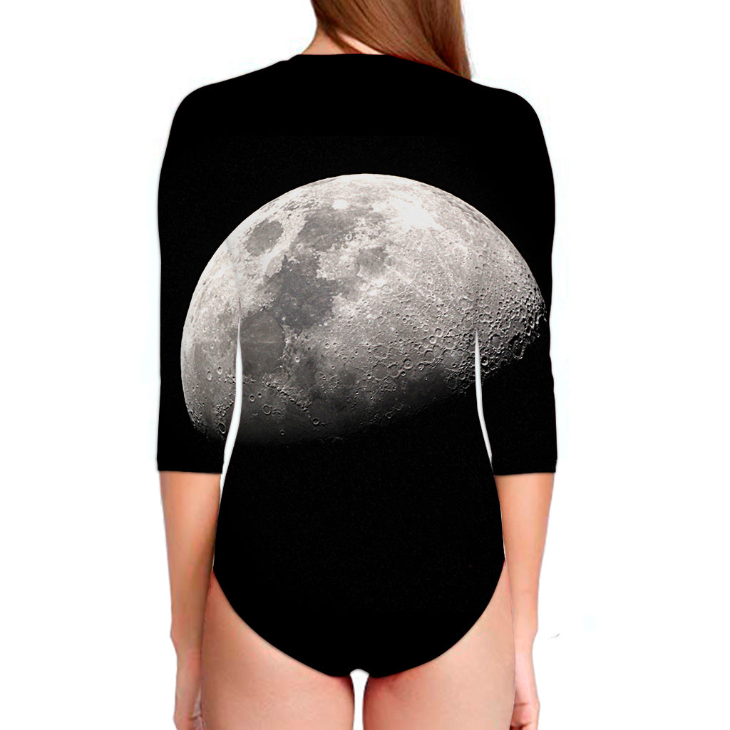 Half Moon Print Long Sleeve Swimsuit