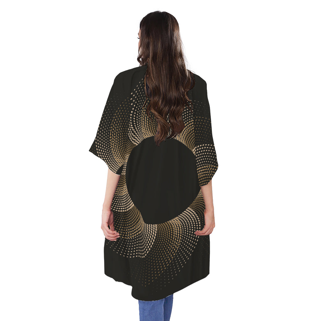 Halftone Dot Sun Print Open Front Beach Cover Up