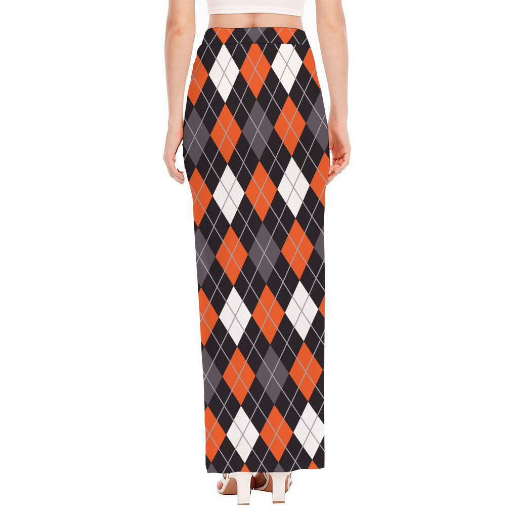 Halloween Argyle Pattern Print High Slit Maxi Skirt