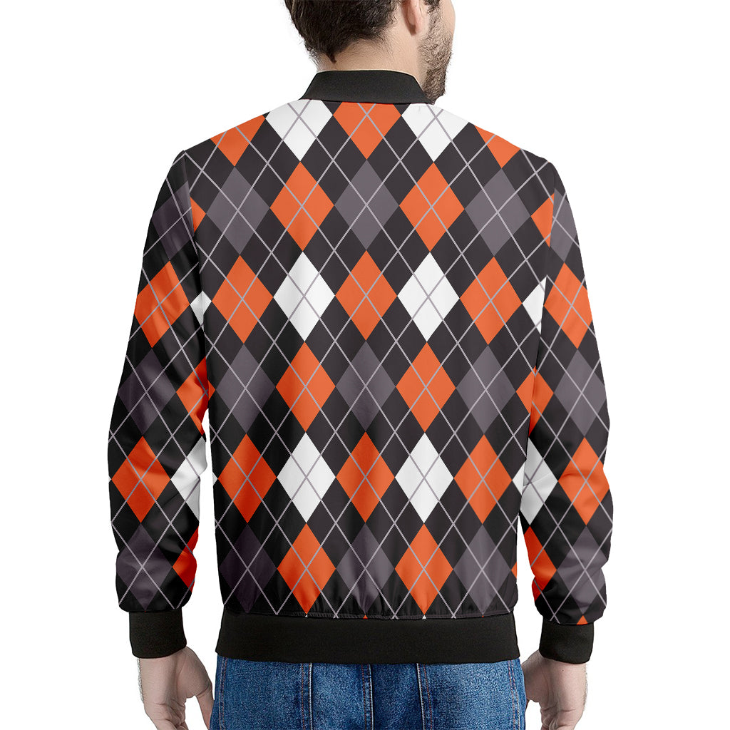 Halloween Argyle Pattern Print Men's Bomber Jacket