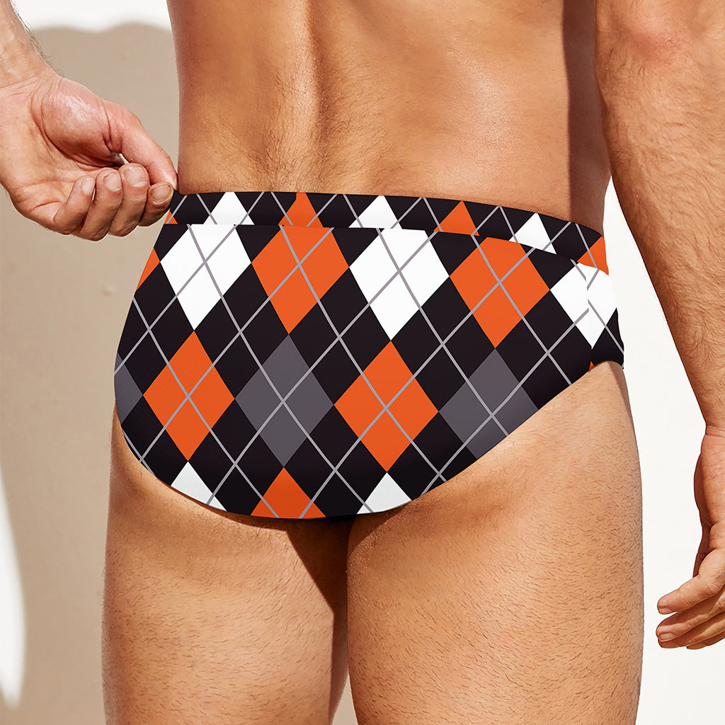 Halloween Argyle Pattern Print Men's Swim Briefs