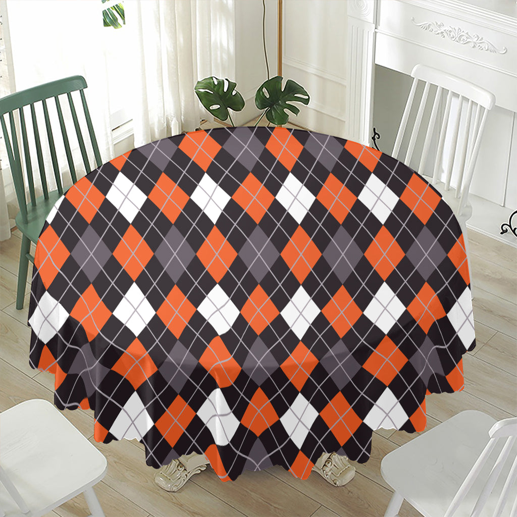 Halloween Argyle Pattern Print Waterproof Round Tablecloth