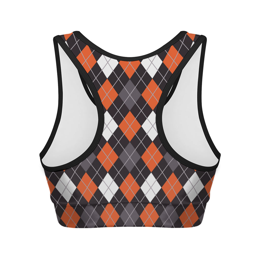 Halloween Argyle Pattern Print Women's Sports Bra