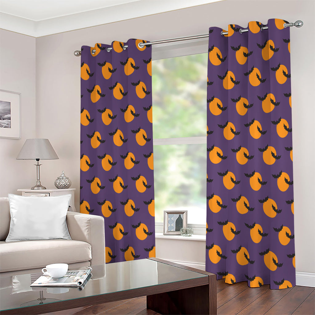 Halloween Bat And Moon Pattern Print Extra Wide Grommet Curtains