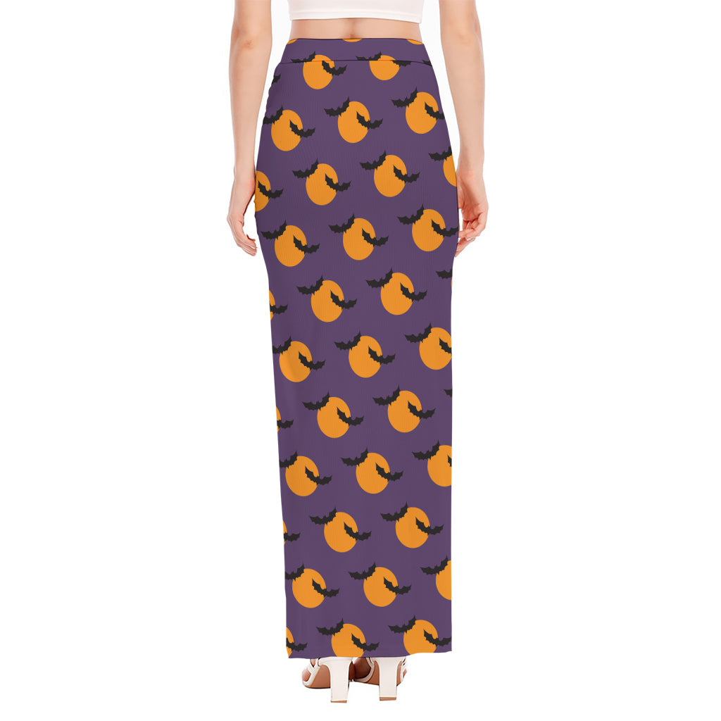 Halloween Bat And Moon Pattern Print High Slit Maxi Skirt