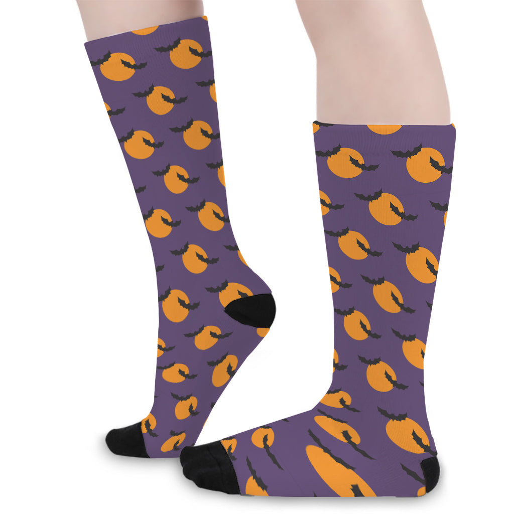 Halloween Bat And Moon Pattern Print Long Socks