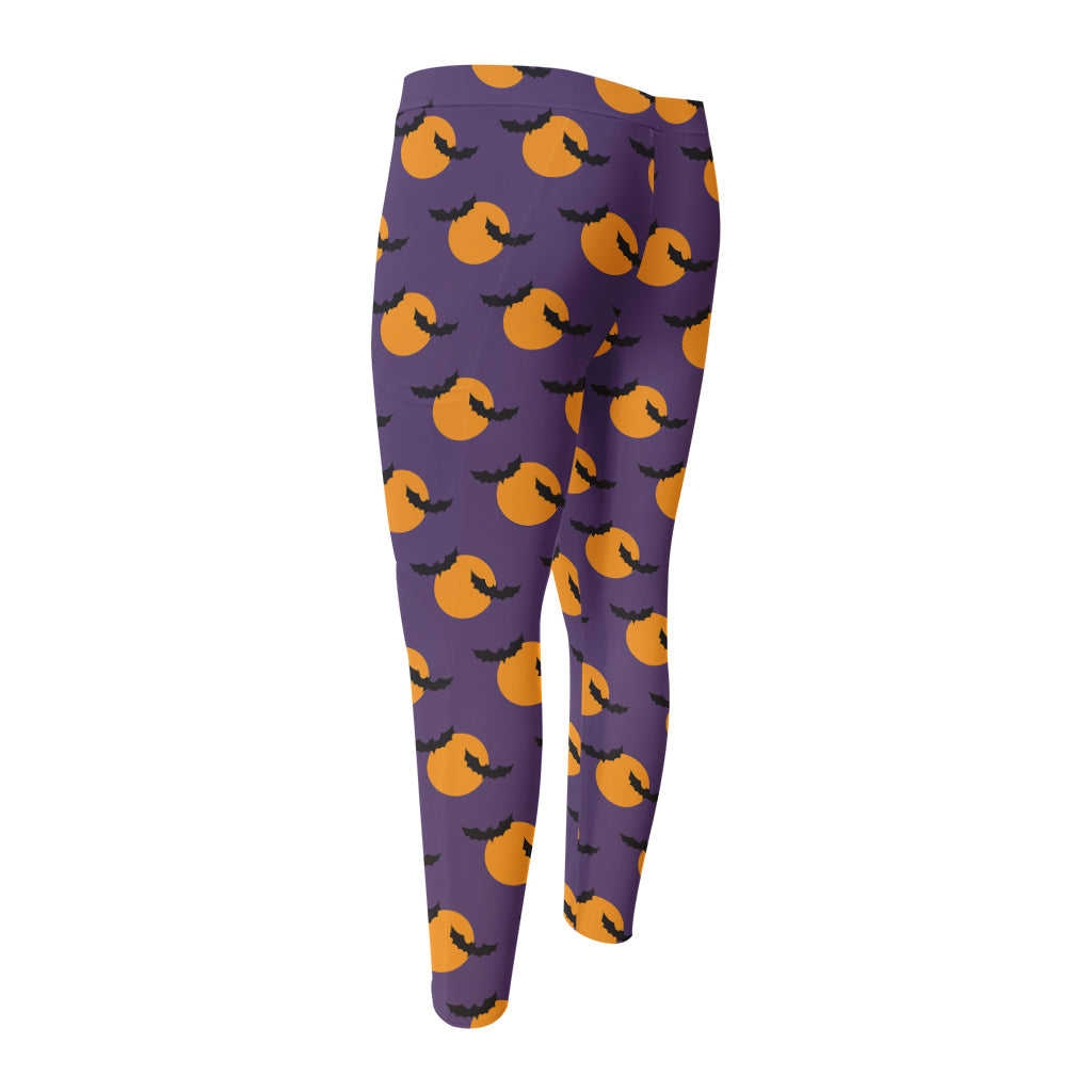 Halloween Bat And Moon Pattern Print Men's Compression Pants