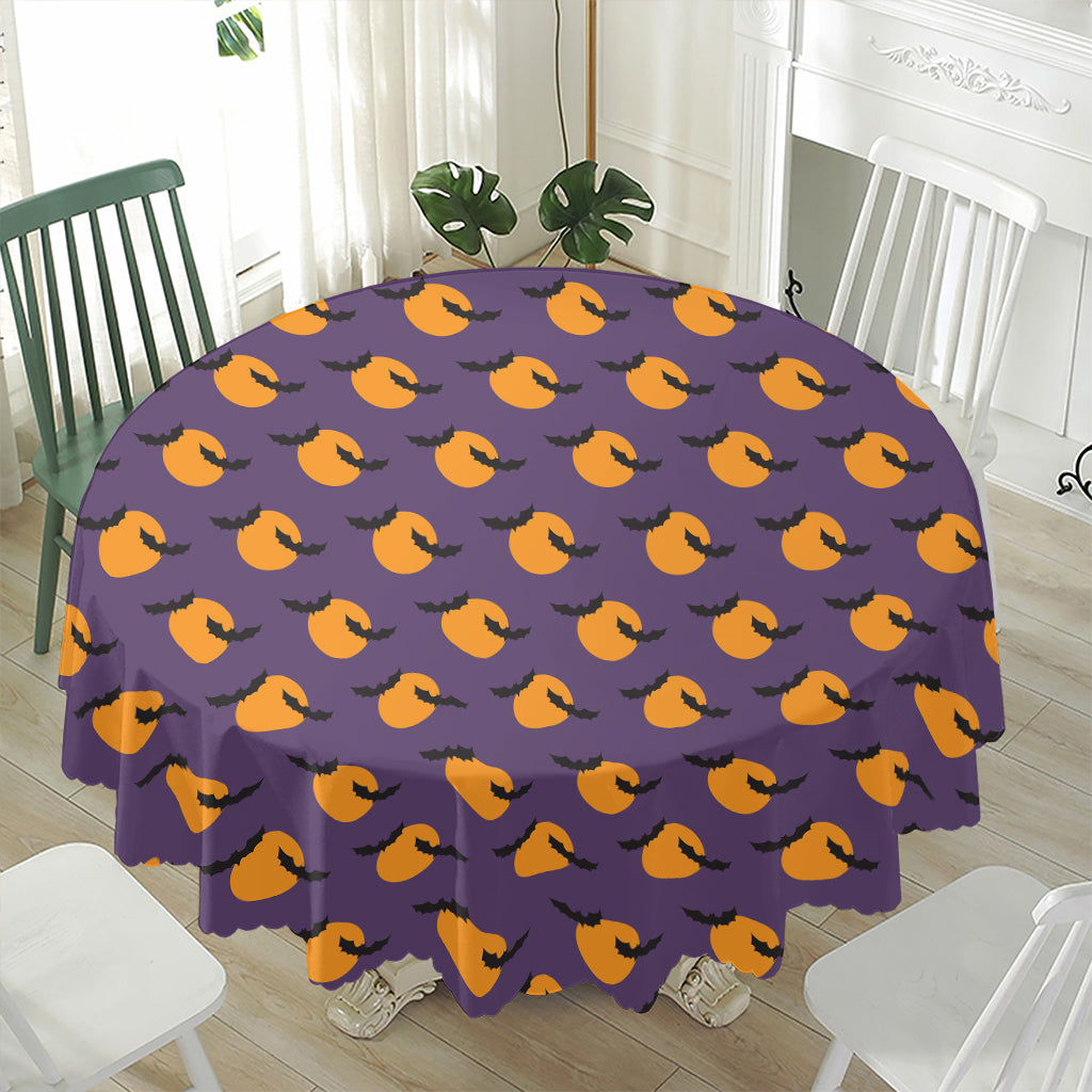 Halloween Bat And Moon Pattern Print Waterproof Round Tablecloth