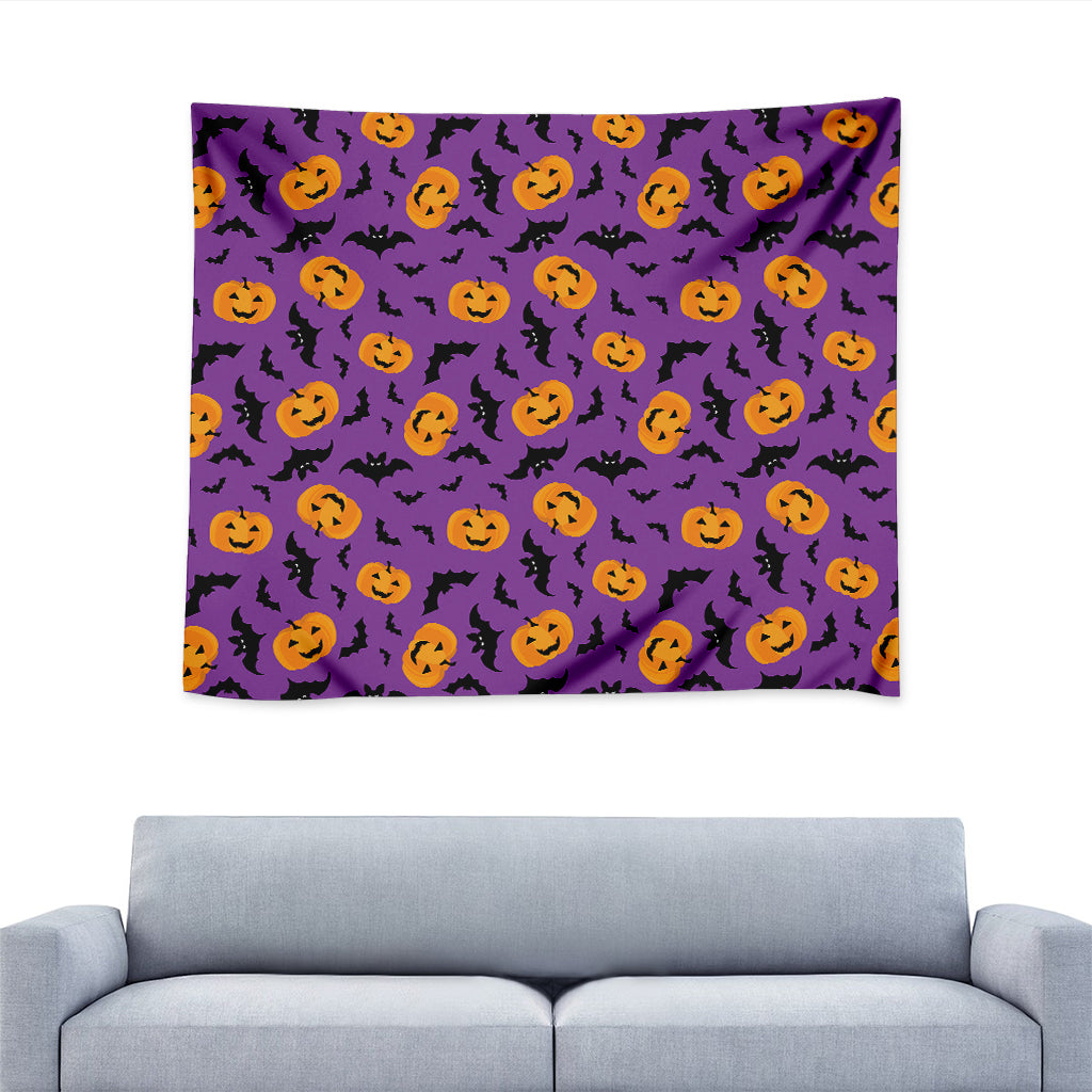 Halloween Bat And Pumpkin Pattern Print Tapestry