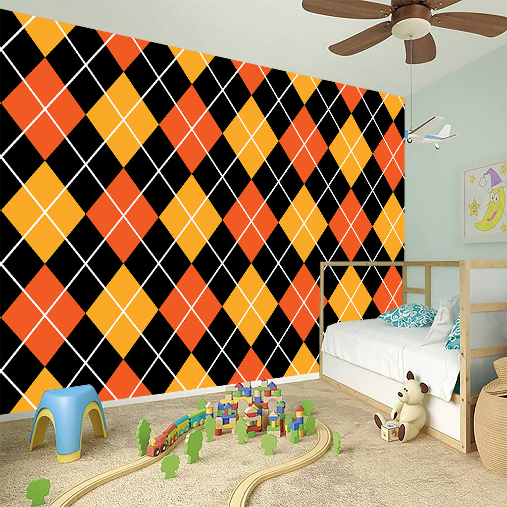 Halloween Black And Orange Argyle Print Wall Sticker