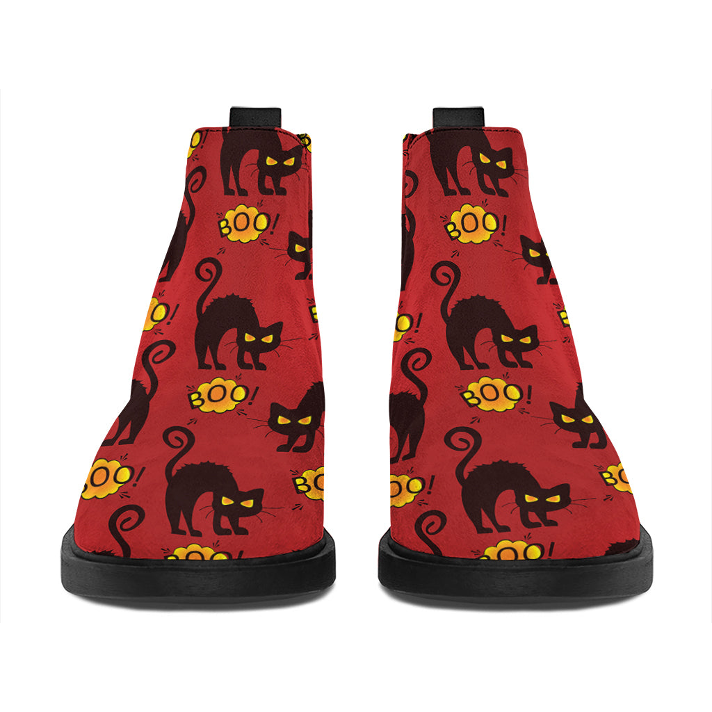 Halloween Black Cat Pattern Print Flat Ankle Boots