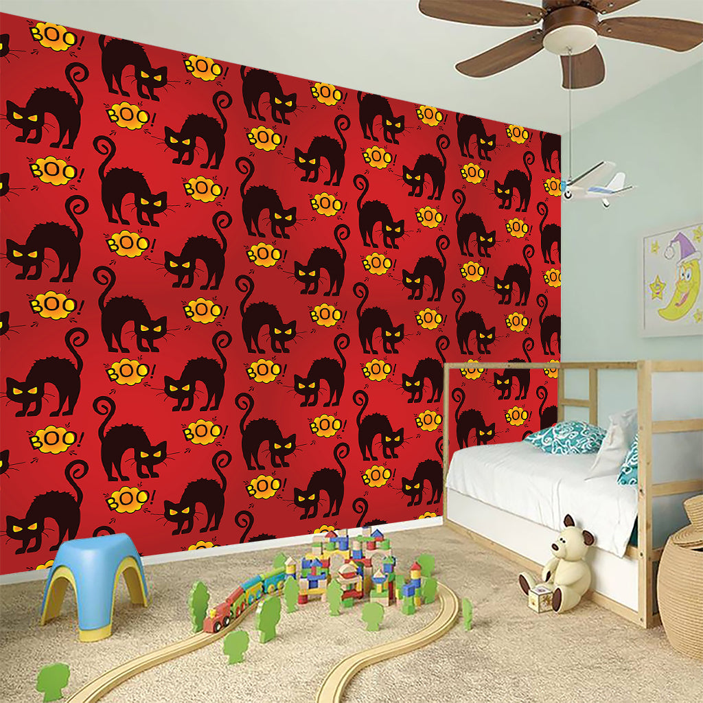 Halloween Black Cat Pattern Print Wall Sticker