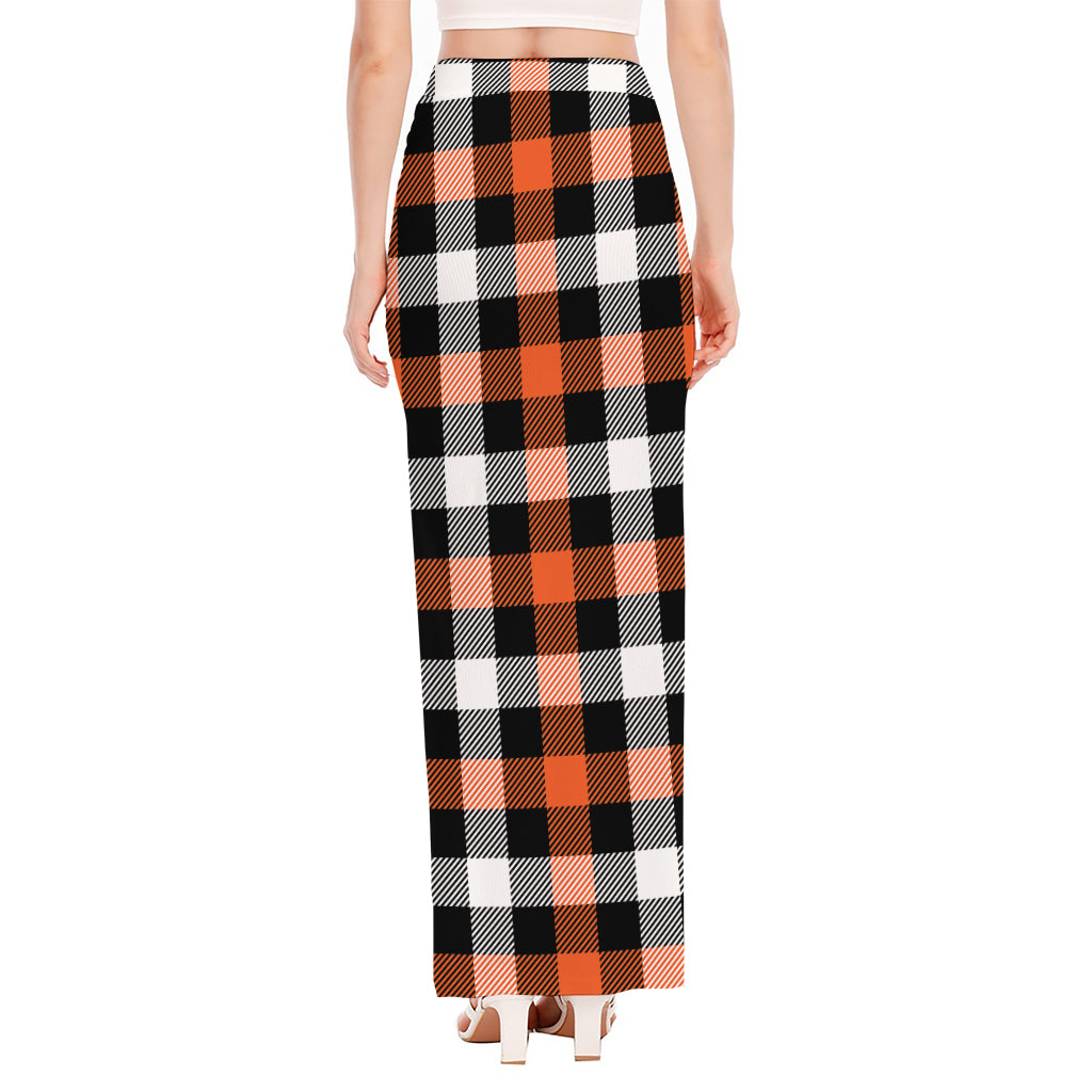 Halloween Buffalo Plaid Pattern Print High Slit Maxi Skirt