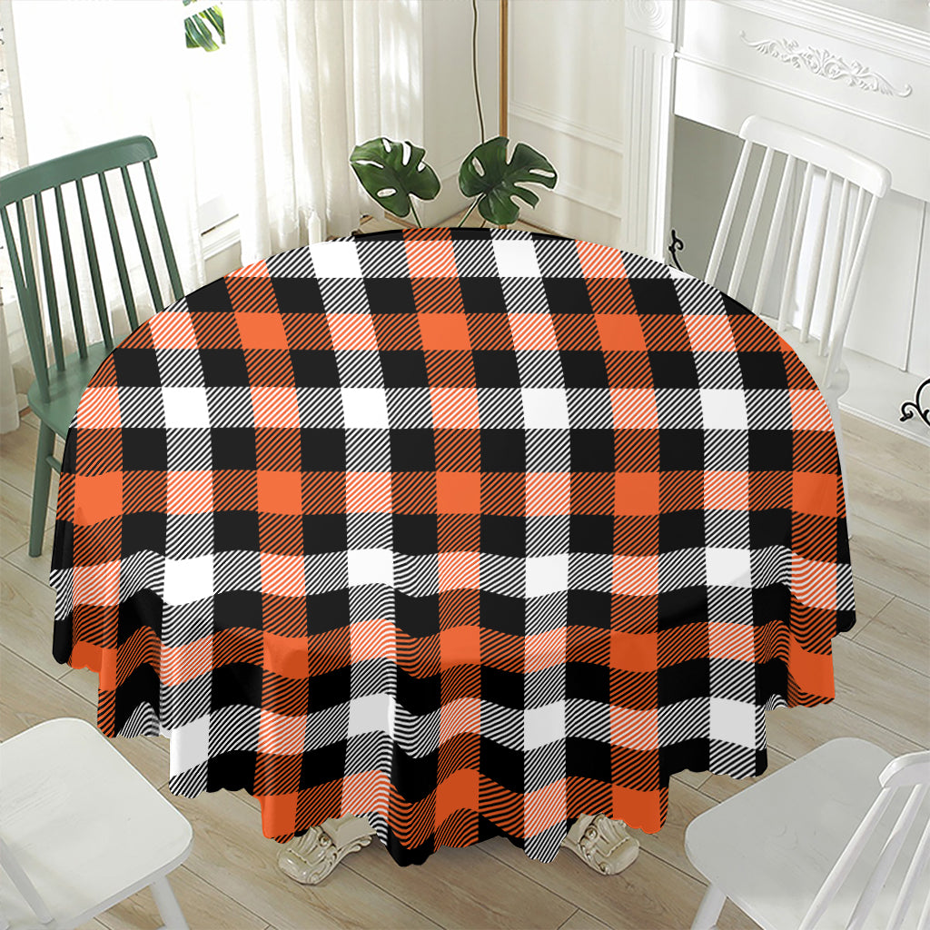 Halloween Buffalo Plaid Pattern Print Waterproof Round Tablecloth