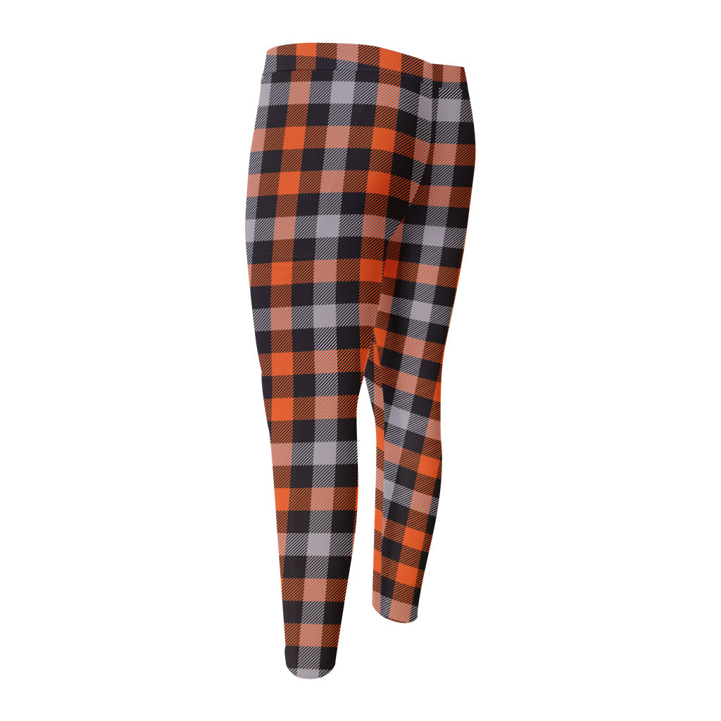 Halloween Buffalo Plaid Print Men's Compression Pants