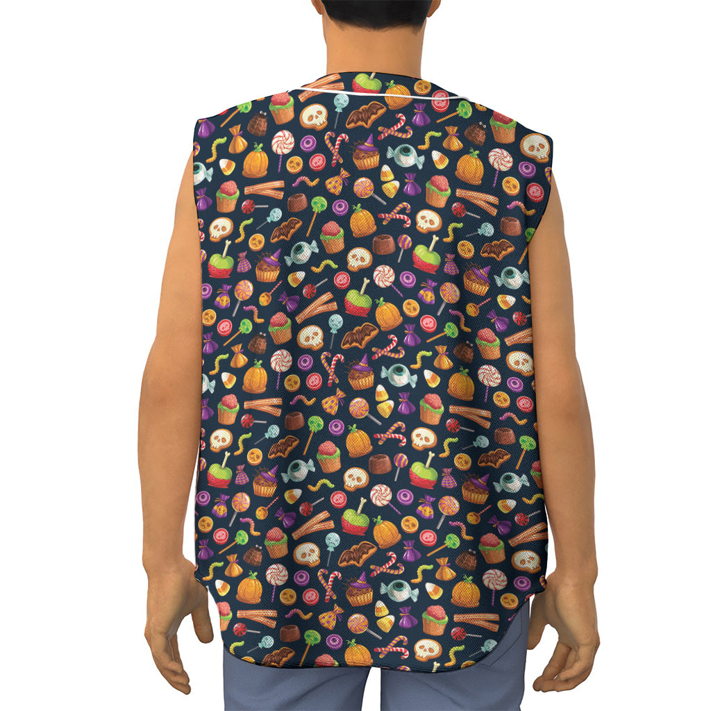 Halloween Candy Pattern Print Sleeveless Baseball Jersey