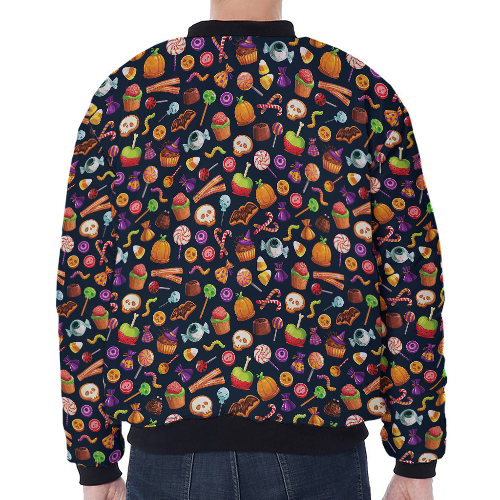 Halloween Candy Pattern Print Zip Sleeve Bomber Jacket