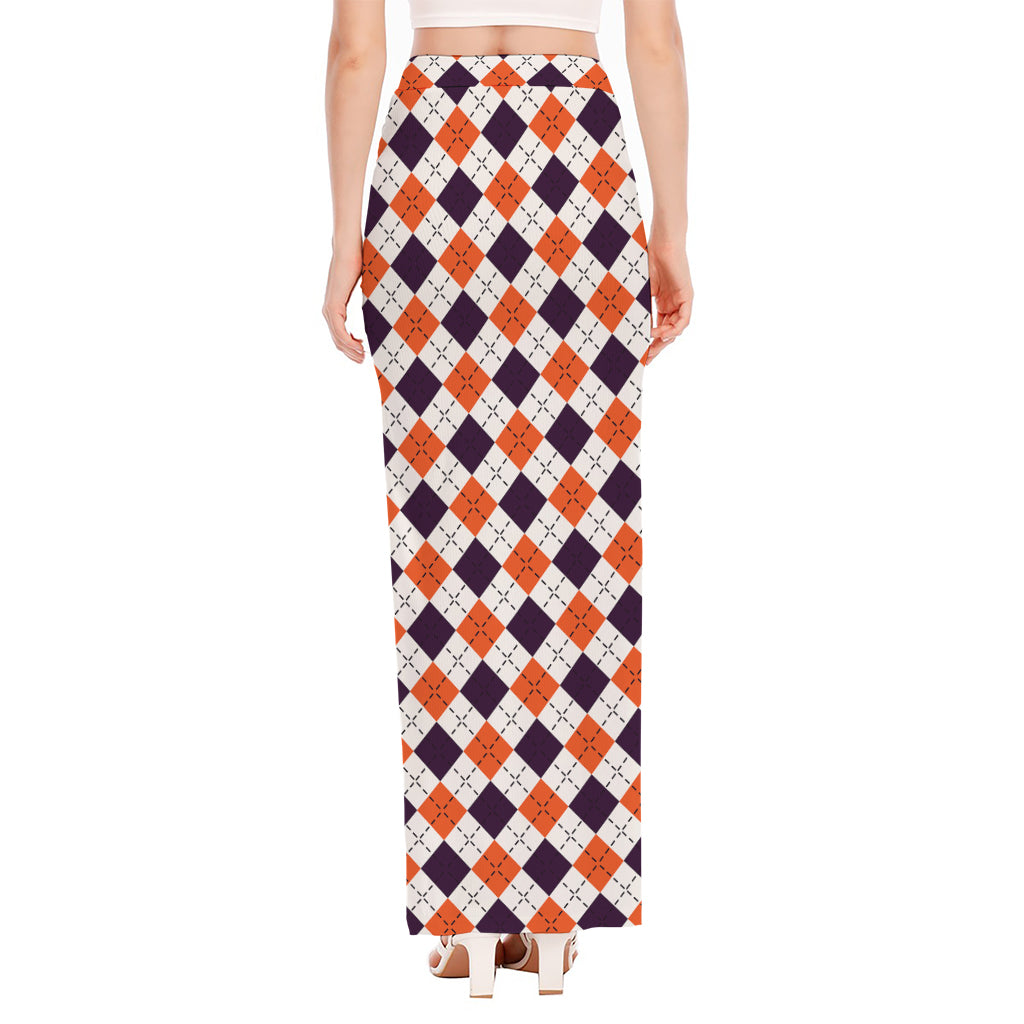 Halloween Checked Pattern Print High Slit Maxi Skirt