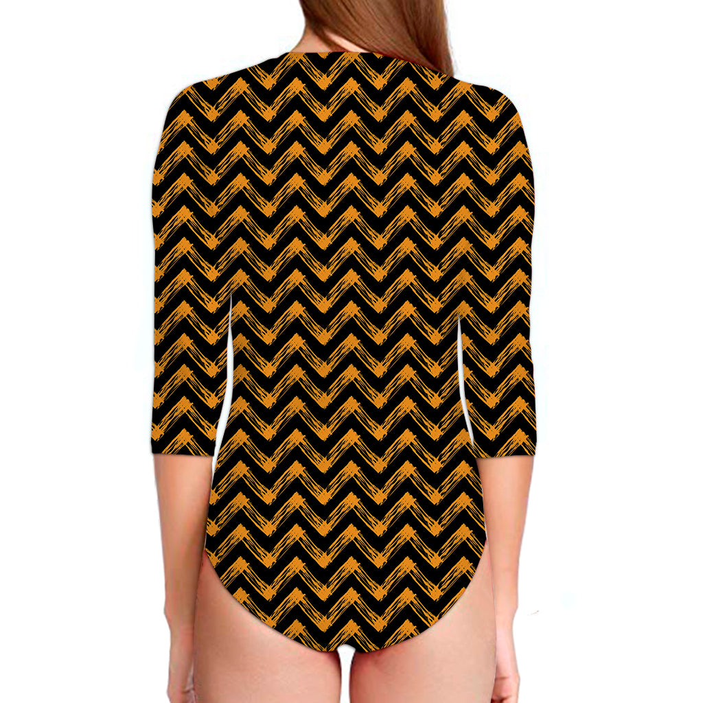 Halloween Chevron Pattern Print Long Sleeve Swimsuit