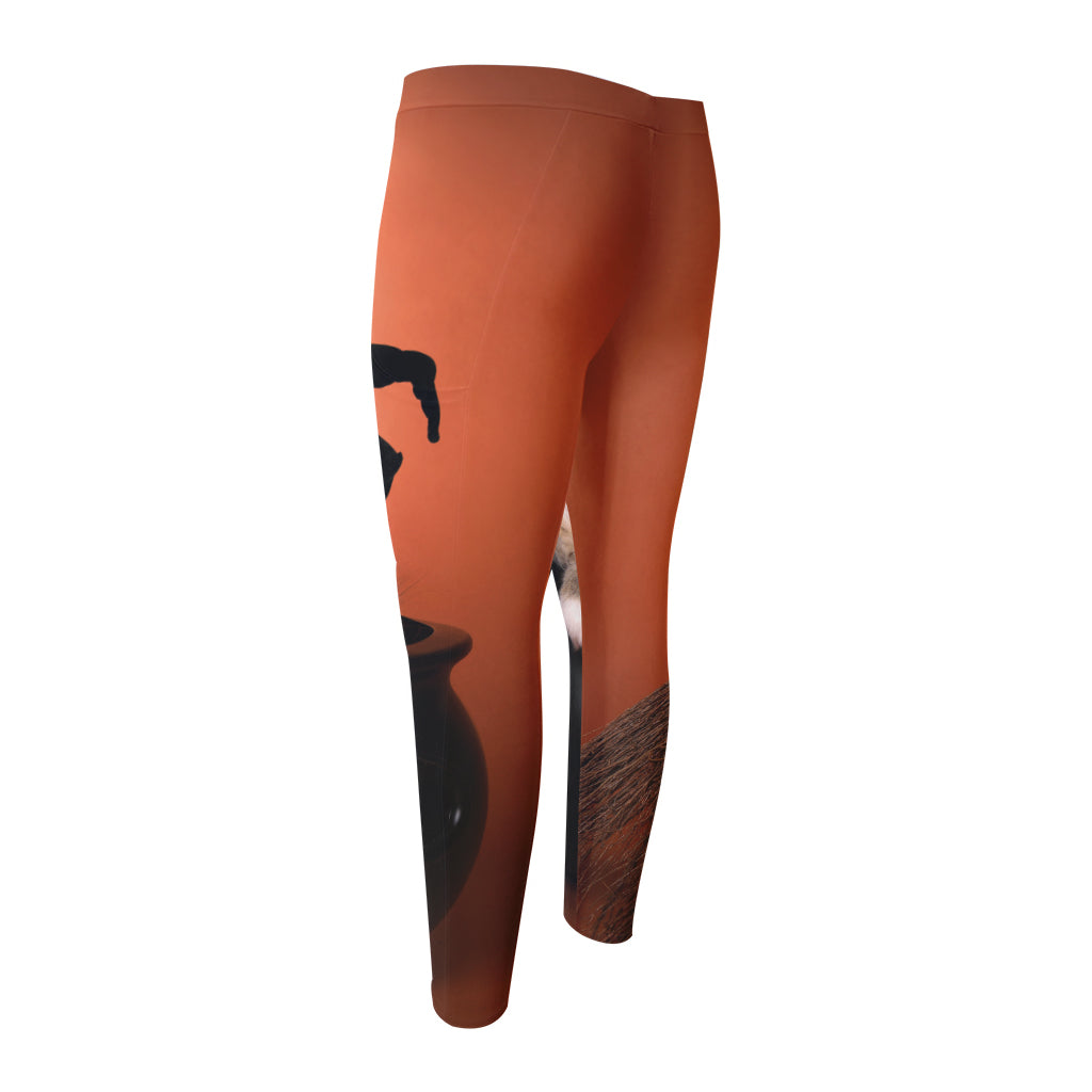 Halloween Cute Witch Cat Print Men's Compression Pants