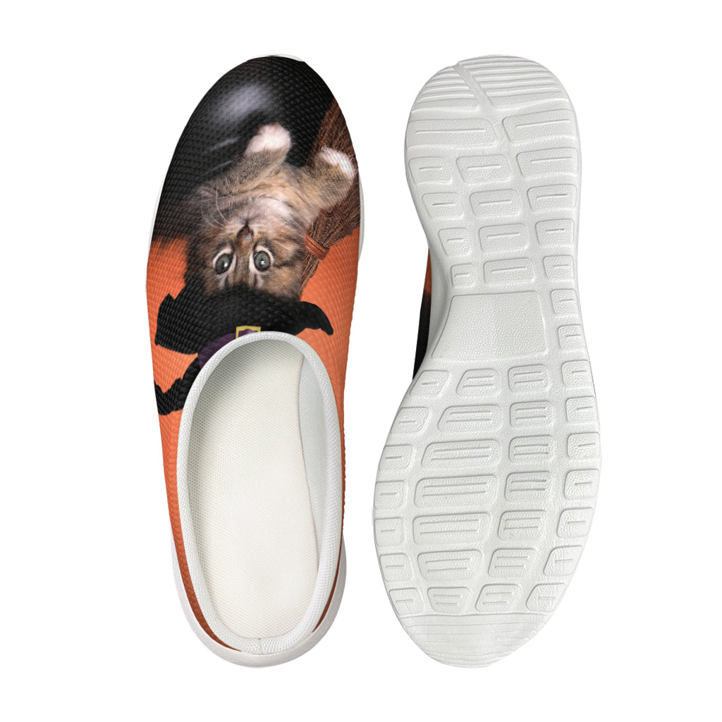 Halloween Cute Witch Cat Print Mesh Casual Shoes