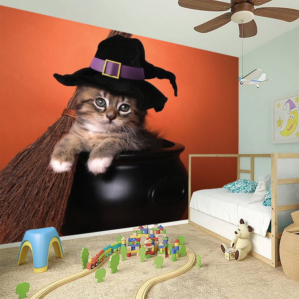 Halloween Cute Witch Cat Print Wall Sticker