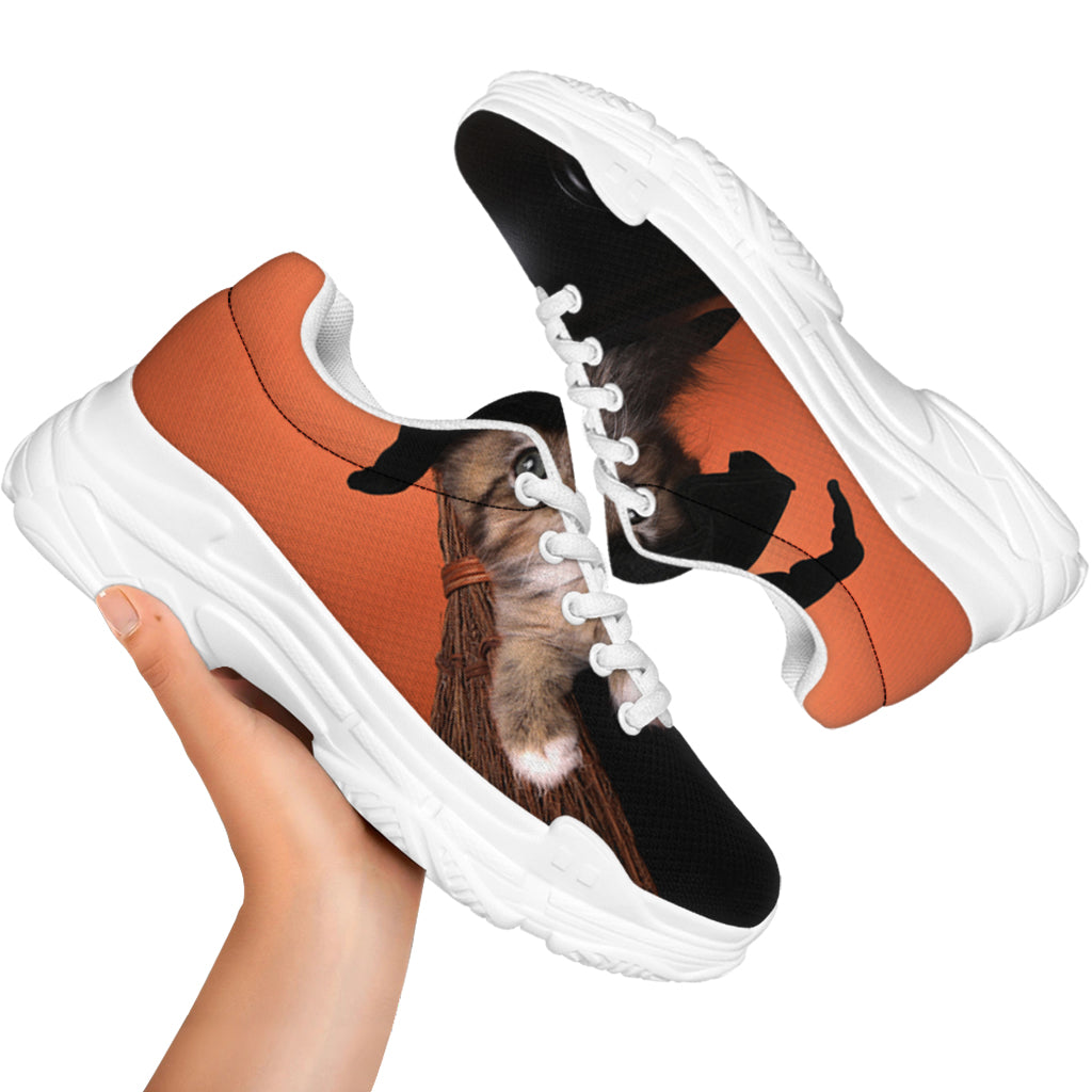 Halloween Cute Witch Cat Print White Chunky Shoes