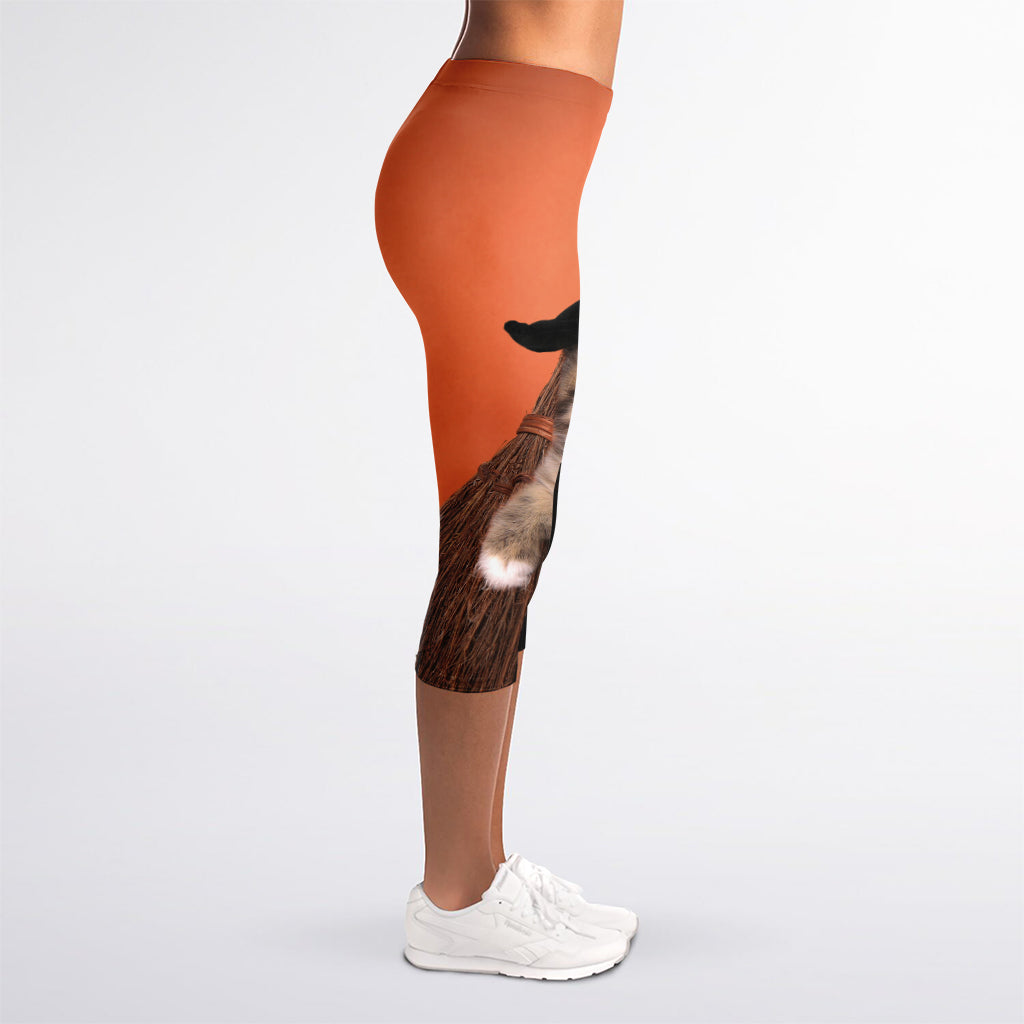 Halloween Cute Witch Cat Print Women's Capri Leggings