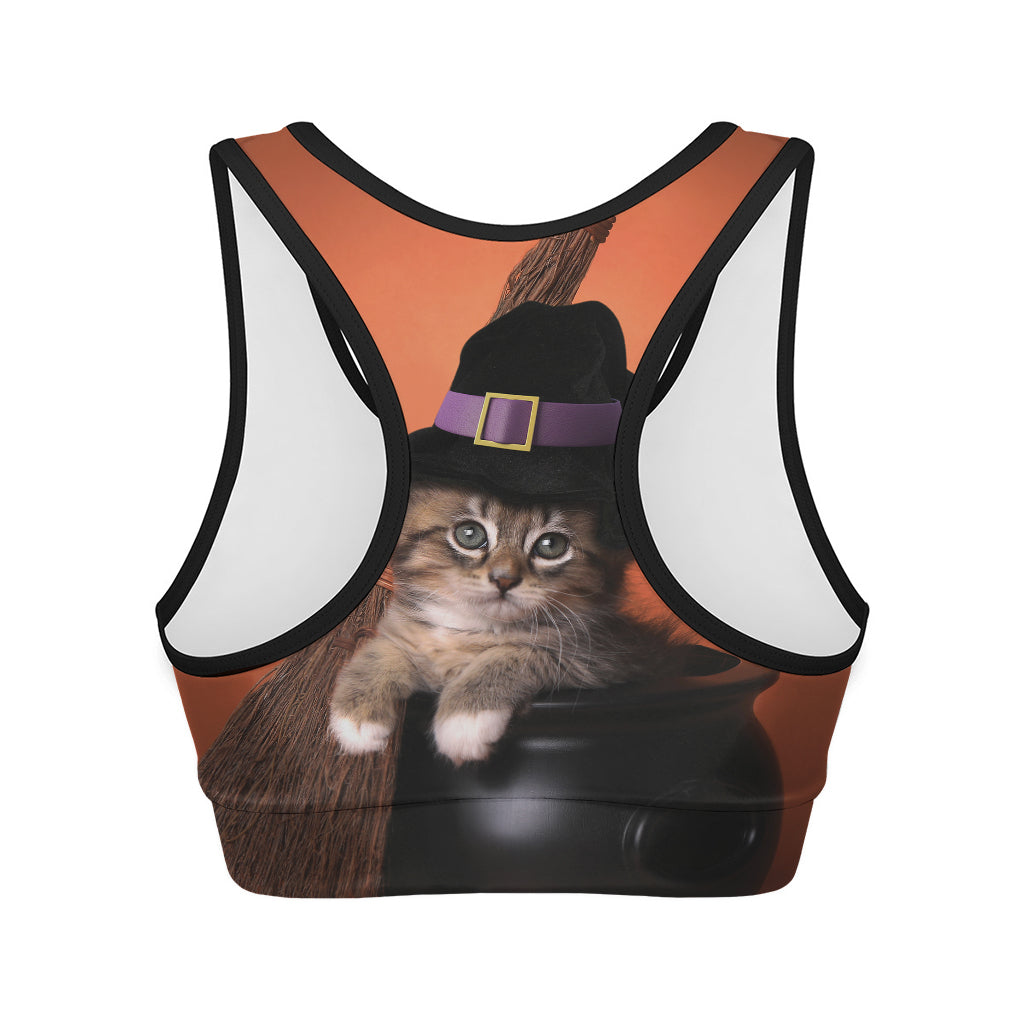 Halloween Cute Witch Cat Print Women's Sports Bra
