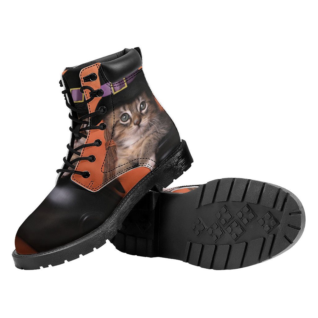 Halloween Cute Witch Cat Print Work Boots