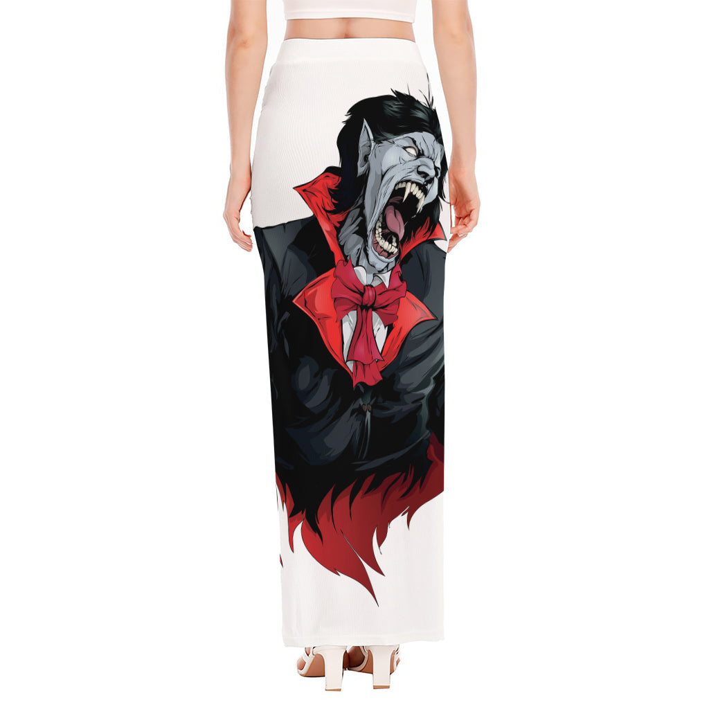 Halloween Evil Vampire Print High Slit Maxi Skirt