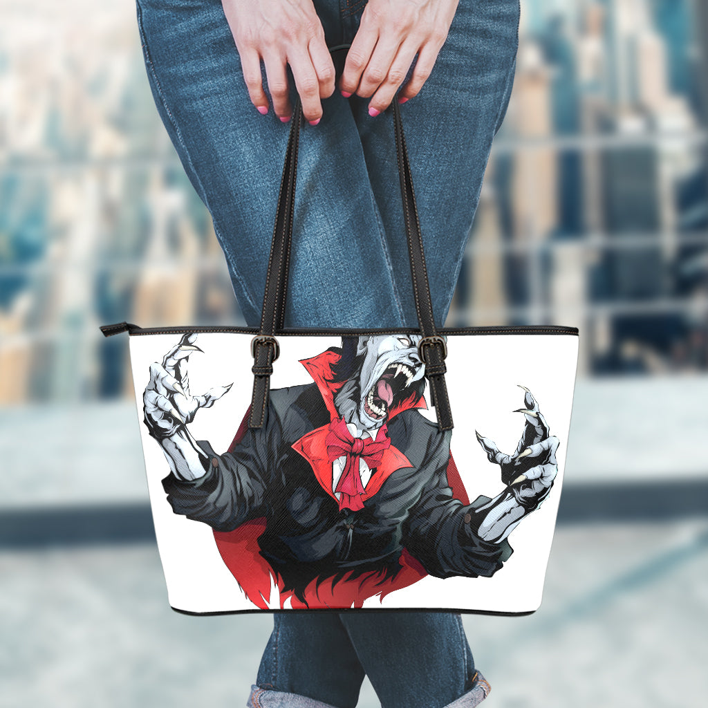 Halloween Evil Vampire Print Leather Tote Bag