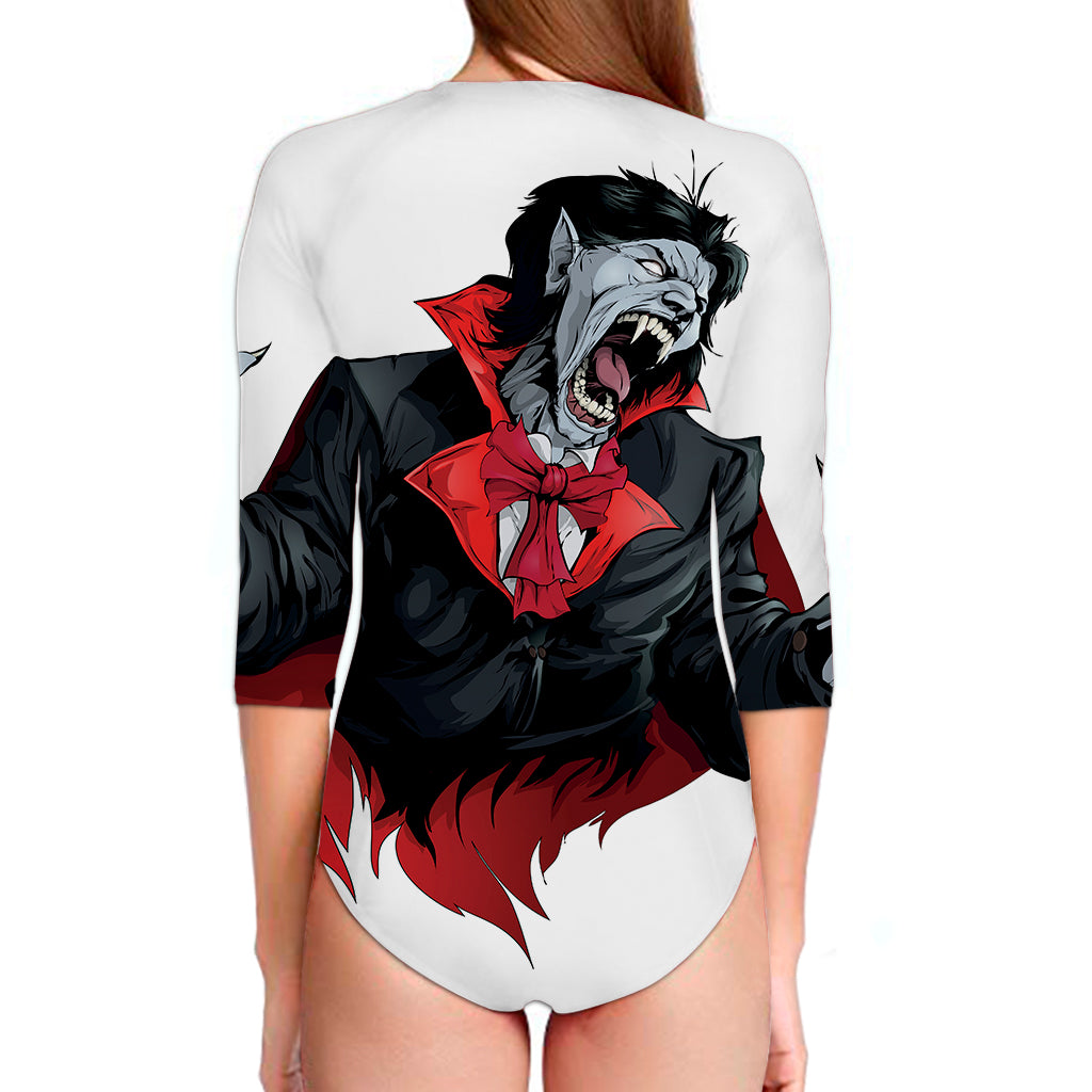 Halloween Evil Vampire Print Long Sleeve Swimsuit