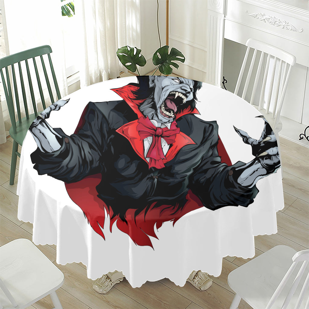 Halloween Evil Vampire Print Waterproof Round Tablecloth
