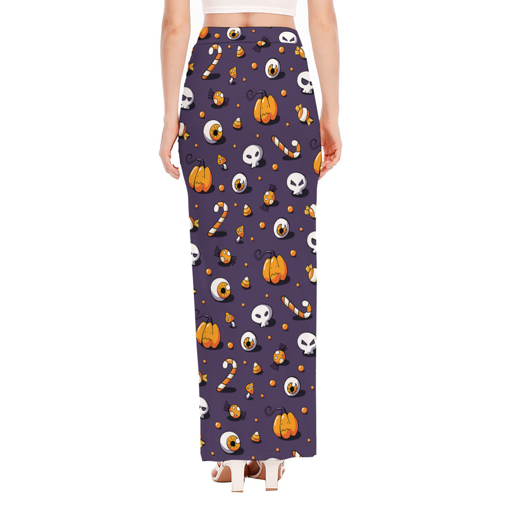 Halloween Eyeball Pattern Print High Slit Maxi Skirt