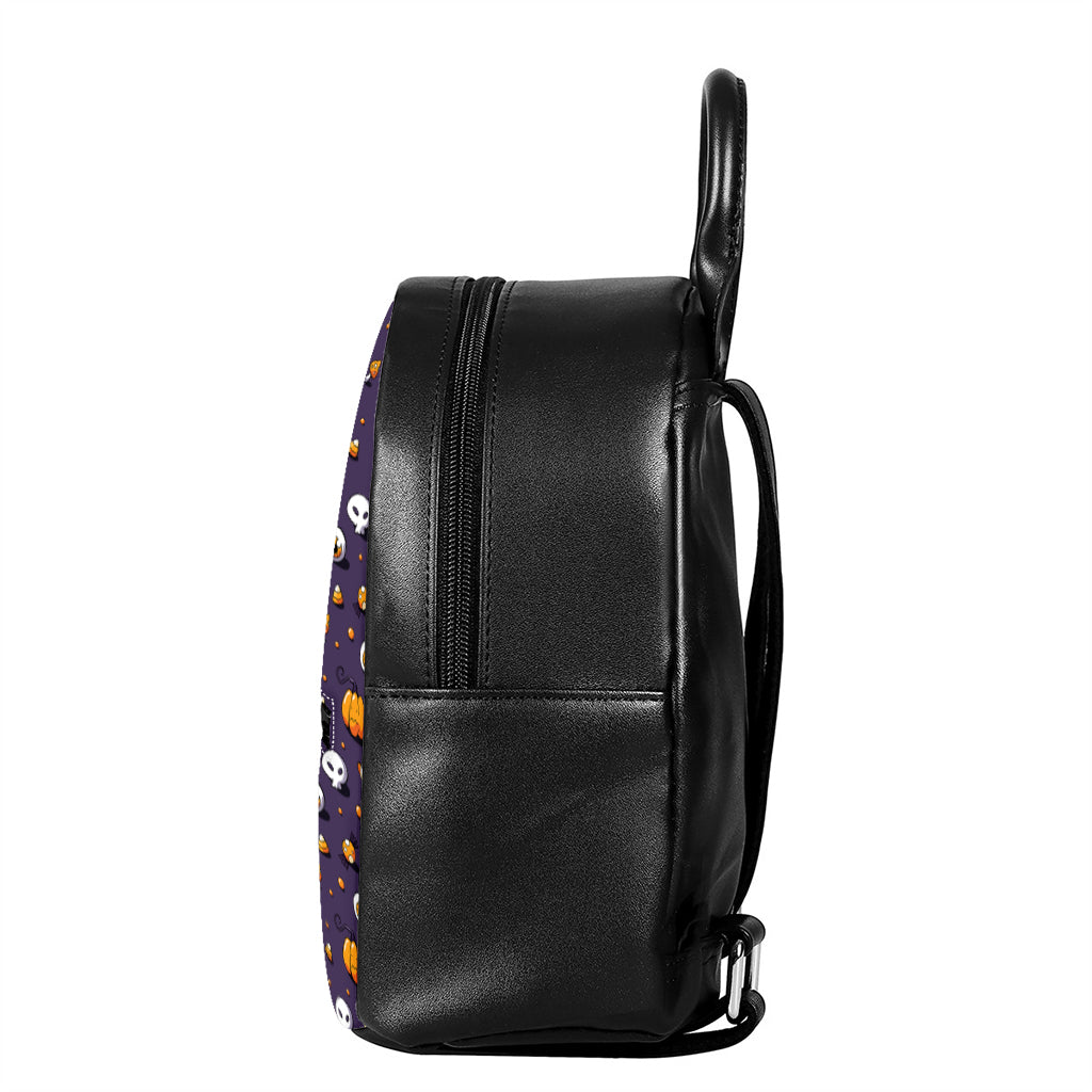 Halloween Eyeball Pattern Print Leather Backpack