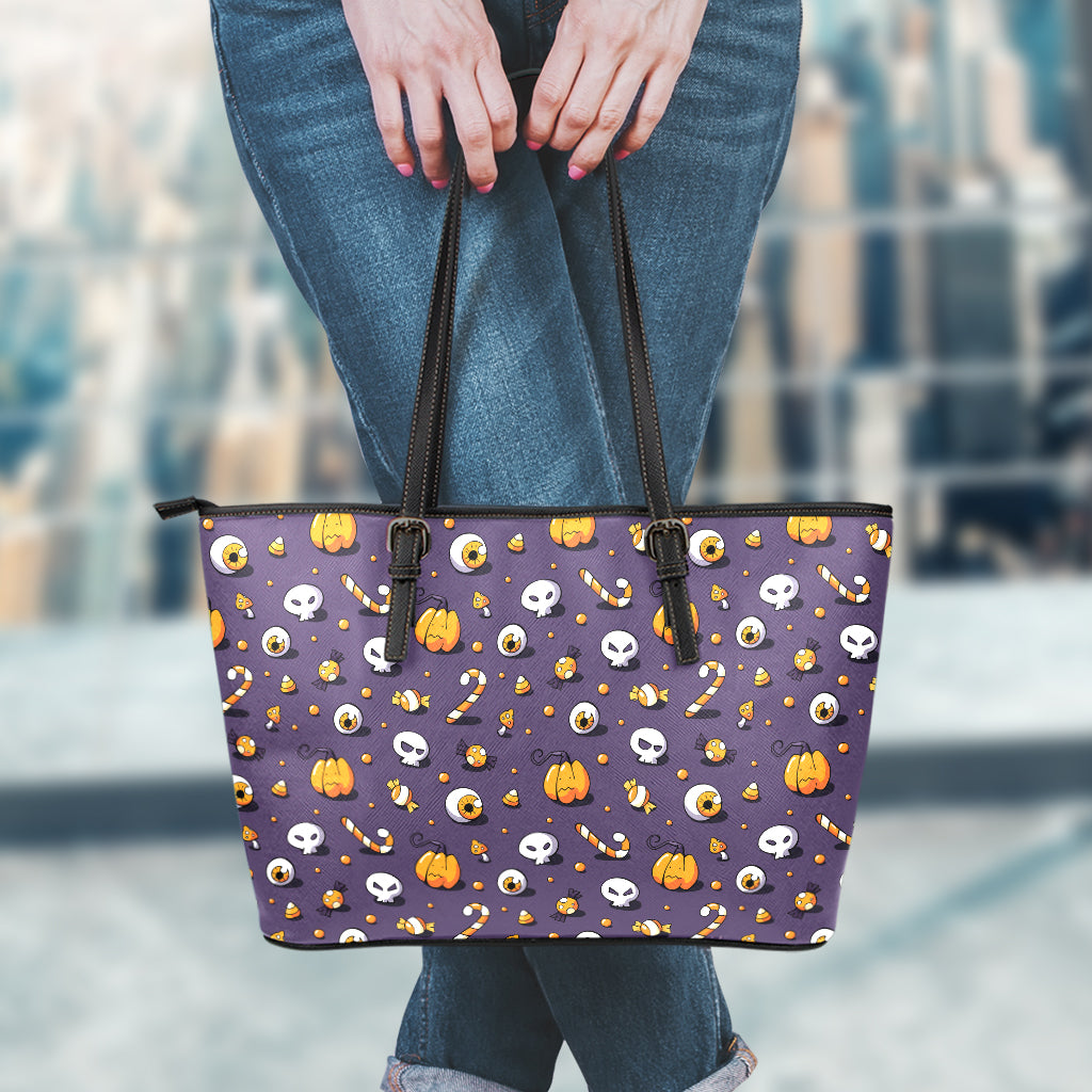 Halloween Eyeball Pattern Print Leather Tote Bag