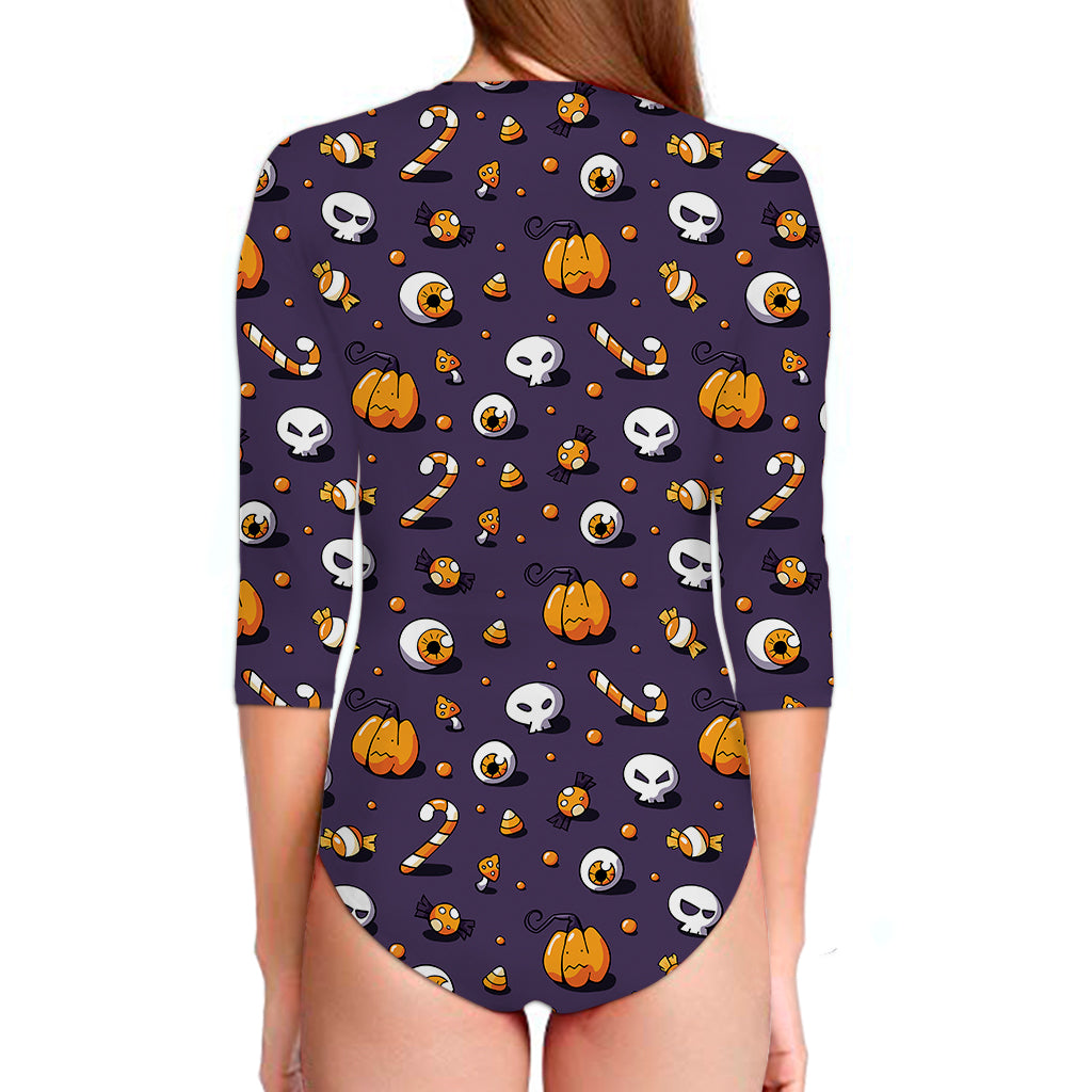 Halloween Eyeball Pattern Print Long Sleeve Swimsuit