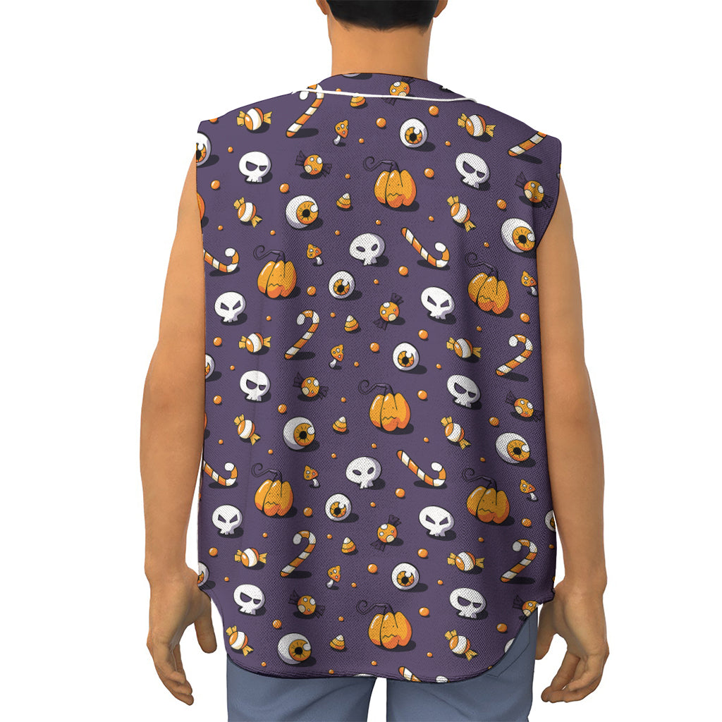 Halloween Eyeball Pattern Print Sleeveless Baseball Jersey