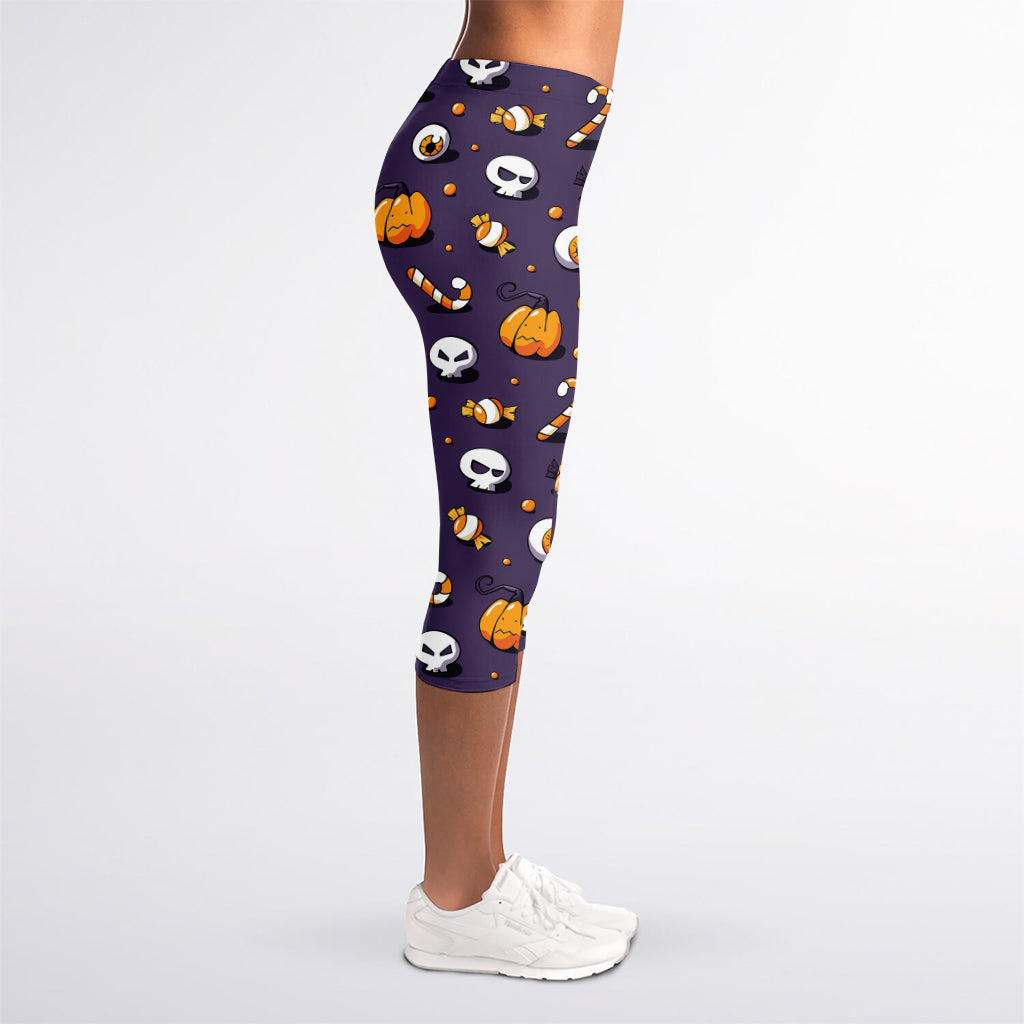 Halloween Eyeball Pattern Print Women's Capri Leggings